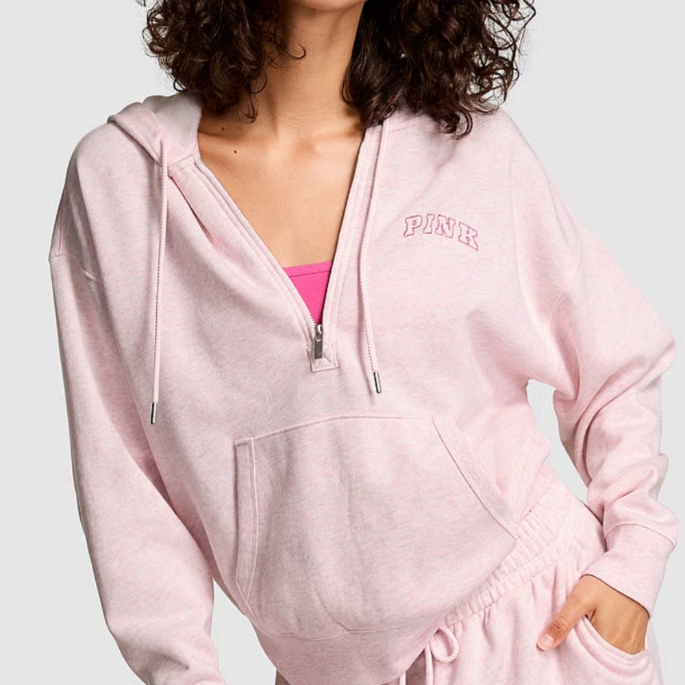 PINK Victoria's Secret Light Pink Quarter Zip Pullover Hoodie NWT Size M